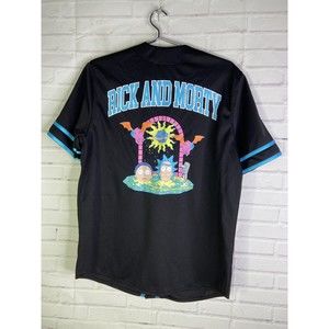 Rick and Morty Logo Baseball Jersey Button Up Black Blue Mens Size S